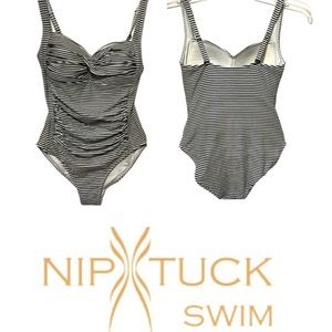 Niptuck Swim Black White Striped Nautical 1 piece